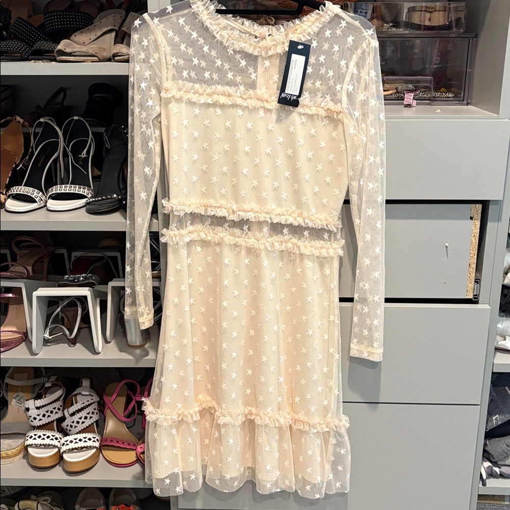 NWT Nasty Gal Sheer Star Patterned Dress Size Small